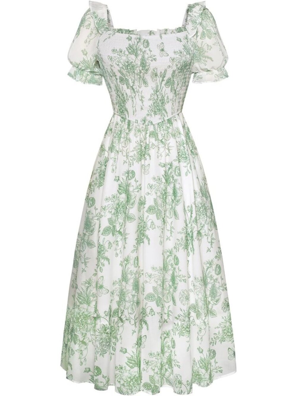 Floral Puff Sleeve Summer Dress - Elegant Tea Party & Casual Style Dress